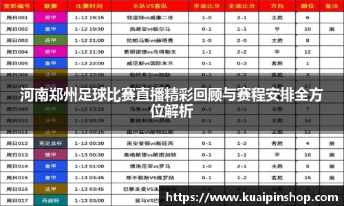 河南郑州足球比赛直播精彩回顾与赛程安排全方位解析